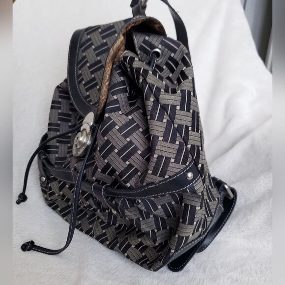 Vintage 90s Nine West Small Canvas Backpack Purse Black Gray - Picture 7 of 15